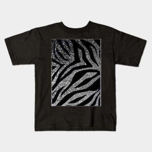 Photographic Image of Silver Glitter Zebra Print Kids T-Shirt